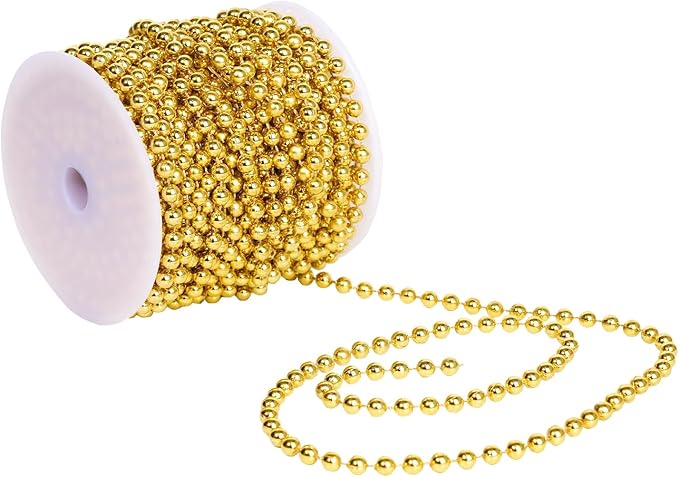 Faux Gold Pearl Beads Garland - 6mm Christmas Tree Beads 22 Yards Spool Pearl String Roll for Wedding Party Christmas Tree Decoration
