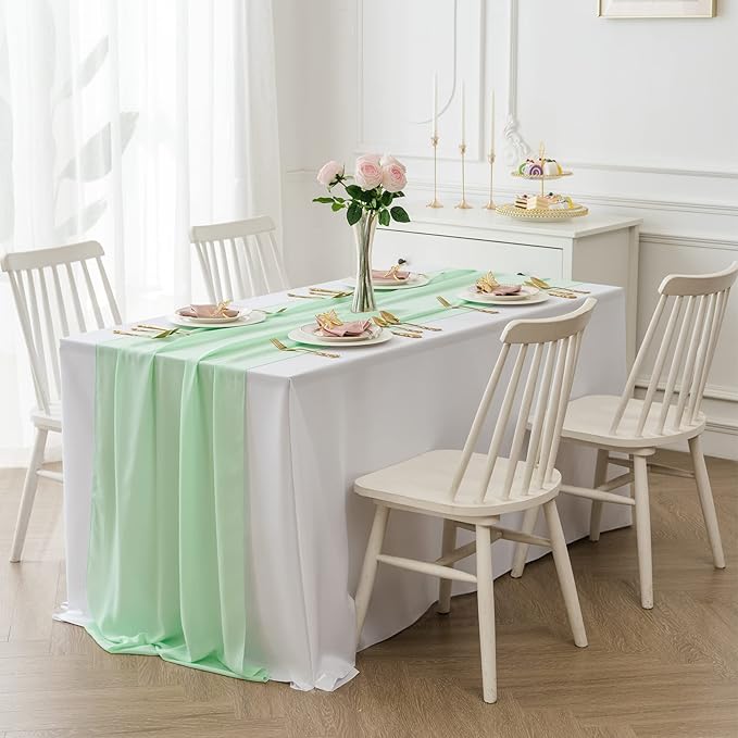12Pack 9ft Chiffon Table Runner14x108 Inch Sheer Romantic Table Runner for Wedding Birthday Party Bridal Shower Outdoor Decoration-Mint
