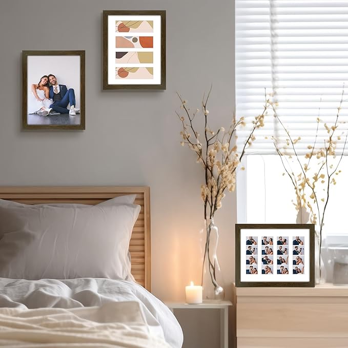 Golden State Art Photo Booth Picture Frame - 8.5x11 Frame with White Mat for 4 2X6 Film Strip Picture Display - Solid Wood with Tempered Glass - Dark Brown (1 Pack)