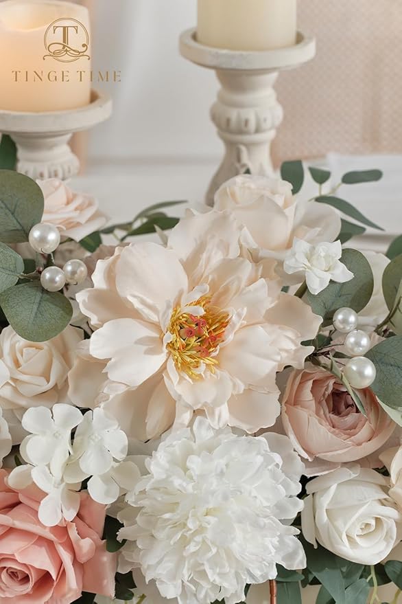 TINGE TIME Artificial Sweetheart Flower Swag with Table Cloth and Table Runner, Pack of 3 Floral Arrangement for Wedding Sweetheart Table Centerpiece Decoration (Dusty Rose & Champange)