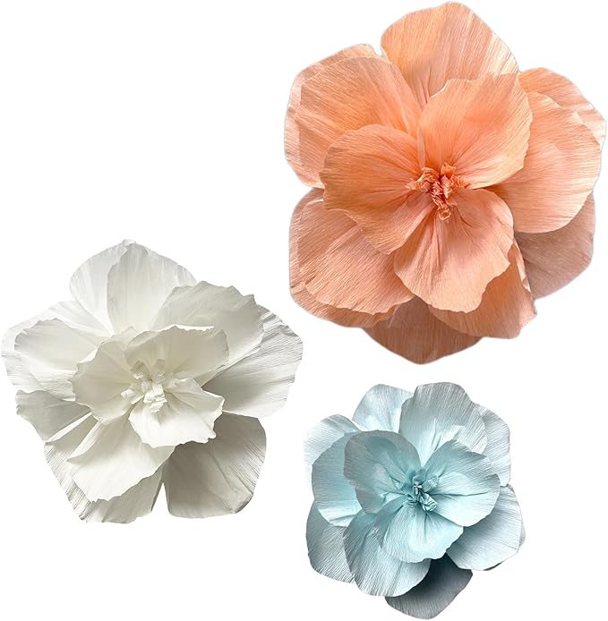 BRT Bearingshui Crepe Paper Flowers Decoration for Wall Total 9 Pcs, Artificial Flowers Backdrop for Wedding Decor Baby Bridal Shower Birthday Party, Mint Coral White 3D Wall Flowers Decor