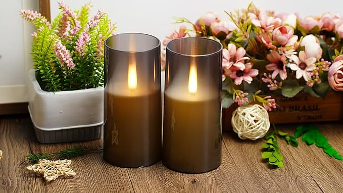 Flameless LED Candles, Upgraded Realistic Flickering Pillar Battery Operated Candles with Remote Timer, Acrylic Electric Set of 2 for Romantic Ambiance and Home Decoration(Grey)