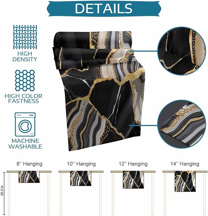 Geometric Black Marble Cotton Linen Table Runner for Dining Kitchen, Wedding Outdoor Party Tablerunners Decoration, Farm Marble Liquid Ripple Abstract Dresser Scarf Coffee Tablecloth Runners 13''x60''