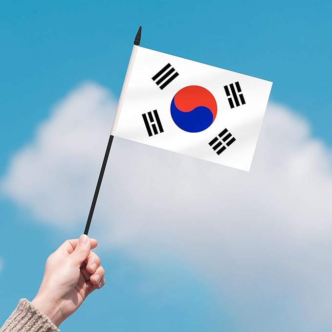 2 Pack Korea Desk Flag Set, Korean Desktop Small Miniature Table Office Flag with 12" Black Pole and Black Base, Offices, Classroom, Home, Festival Decoration (Korea)