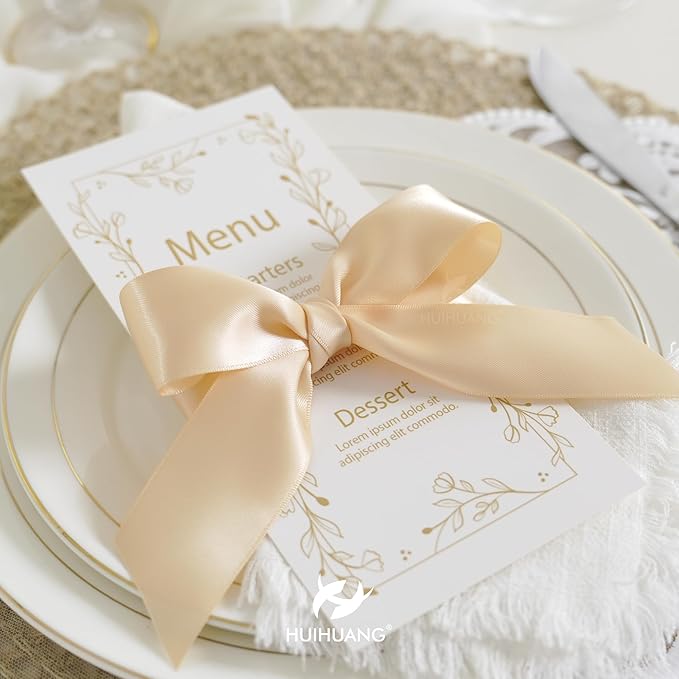 HUIHUANG Champagne Ribbon - Double Face 1.5 inch Wide Satin Ribbon, 50 Yards Silk Satin for Gift Wrapping, Hair Bows, Floral Bouquet, Wedding Invitation Decor, Party Favor Craft Supplies