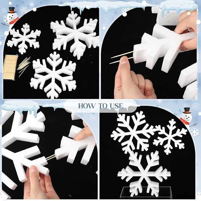 Thyle 3 Pcs Foam Snowflake Table Decor 3D Christmas Tabletop Signs Winter Decorations White Snowflake Centerpiece for Christmas Xmas Party Decor