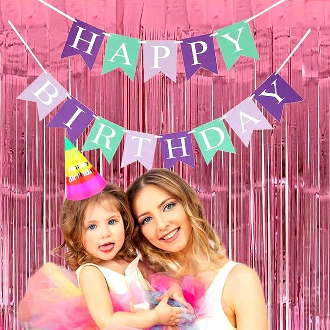 4 Pack Pink Foil Fringe Curtain Backdrop, 3.28Ft x 8.2Ft Metallic Tinsel Foil Fringe Streamer Curtains for Photo Booth Props, Birthday, Wedding, Valentine's Day Decoration Party Supplies New