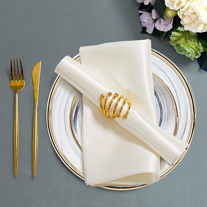 Horbaunal 30 Pack Ivory Satin Napkins 17 x 17 Inch, Square Soft Table Dinner Napkins, Silky Cloth Napkins Table Decoration for Weddings Banquets Parties