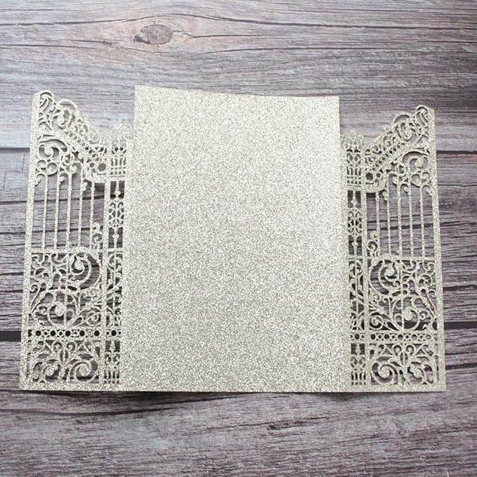 MillaSaw Glittery Gold Gate Laser Cut Invitation Card For Wedding Engagement Bridal Shower Quinceanera 25Pcs (4.9"x7.1", Gold)