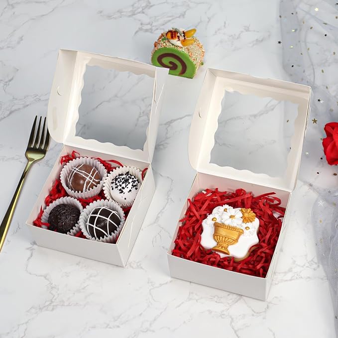 100-Pack 4X4X2 Elegant White Bakery Boxes - Treat/Cookie/Truffle Boxes for Mini Cakes, Pies & Cinnamon Rolls - Wedding Party Favor Packaging
