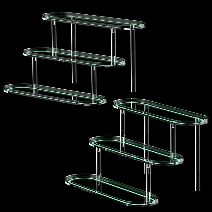 Acrylic Riser Display Shelf for 𝐚𝐦𝐢𝐢𝐛𝐨 Funko-POP Figures, Floating Shelves Display Ledge for Organizer and Decoration, Collectibles Display Stands Showcase, Glowing at night 2PCS