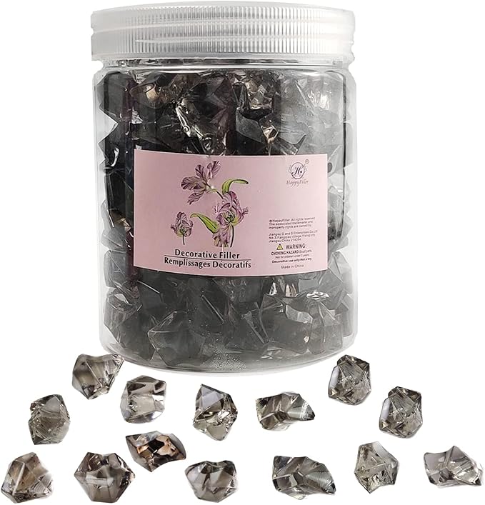 HappyFiller Halloween Decoration 160 Pack Gray Fake Crystal Ice Stone,Acrylic Rocks Gems,Grey Vase Fillers Diamond Cube,Table Scatters,Arts Craft,Wedding Centerpieces,Party Event Decor,Fishbowl
