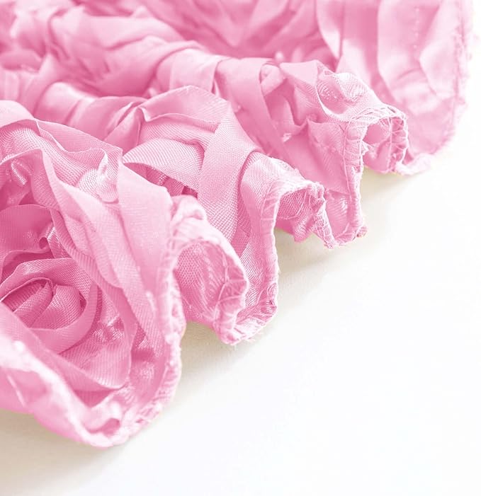 Efavormart 90"x132" Wholesale Rectangle Table Cover Pink Grandiose Rosette 3D Satin Tablecloth for Wedding Party Event Decoration