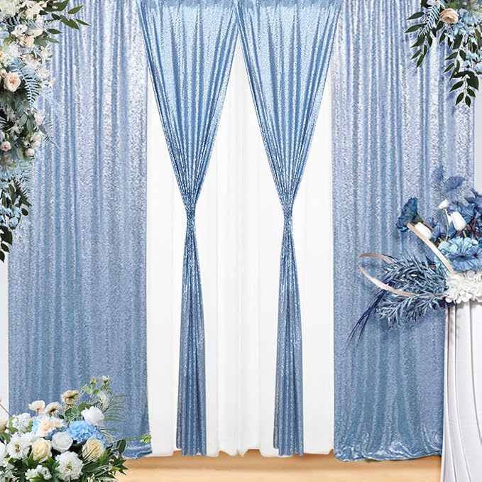 Eternal Beauty Baby Blue Sequin Backdrop Curtains, Shimmer Back Drop 2Panels-2FTx8FT for Christmas, Party, Birthday, Photography, Wedding, Baby Shower Event Decoration