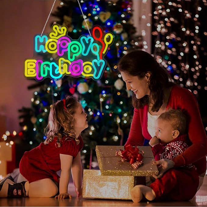 Happy Birthday neon signs,USB Powered Dimmable LED Colorful Lights for Backdrop Wall Decor,Eye-Catching Birthday light up sign for Parties Unforgettable Gifts Backdrops Size:16.54 * 10.39in