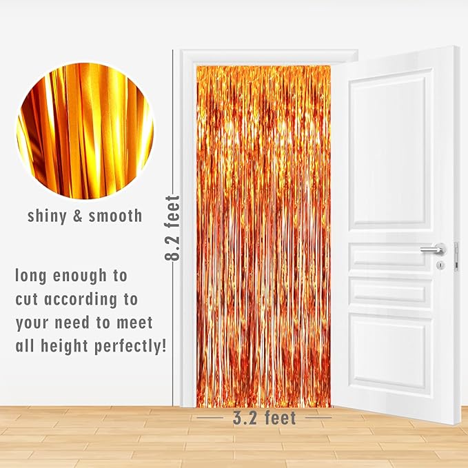 GOER 3.2 ft x 8.2 ft Metallic Tinsel Foil Fringe Curtains Party Photo Backdrop Party Streamers for Birthday,Graduation,New Year Eve Decorations Wedding Decor (3 Packs,Orange)