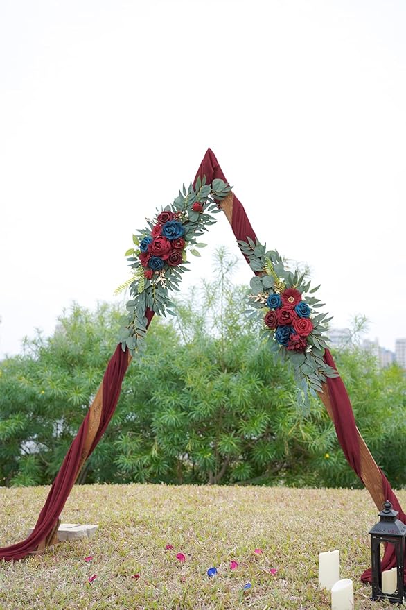 ponatia Wedding Arch Flowers (Pack of 2), Burgundy and Navy Flowers Wedding Decorations for Wedding Welcome Signs, Wedding Arches for Ceremony Reception