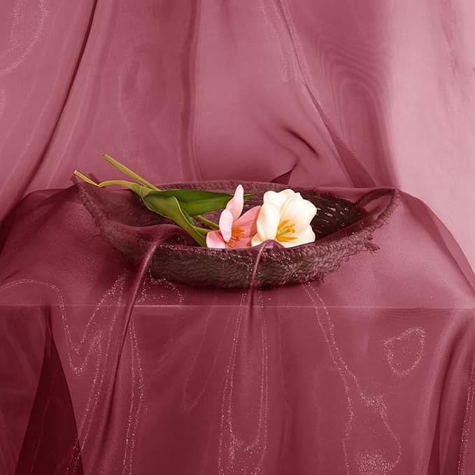 P Pothuiny Sheer Organza Fabric by The Yard, 1 Yard x 60 Inch Wide Bridal Burgundy Organza Tulle Fabric Roll Shiny Gauze Fashion Dress Sewing Craft for Wedding Party Decorations Backdrop