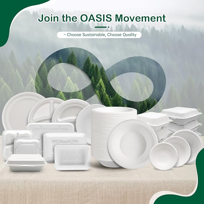 ๐ ๐๐ง๐๐ก, ๐๐๐-๐๐๐๐ค Compostable Paper Plates, Heavy-Duty Biodegradable Disposable Dish Made from Bagasse, Perfeck for Snacks, Desserts, Party, Wedding and More (White)
