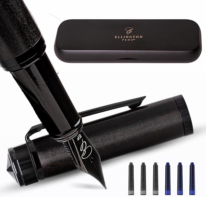 Ellington Pens Elegant Wood Fountain Pen Set ā Includes Wooden Pen Box, Ink Converter, 6 Ink Cartridges, and Gift Box ā Writing, Calligraphy