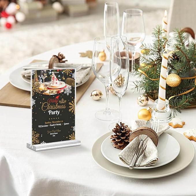 Acrylic Sign Holder 4x6, 16 Pack Clear Double Sided Clear Table Menu Vertical Display Stand Desktop Display Stand Paper Holder Table Sign Holder Suitable for Restaurants Office Store Show Fair