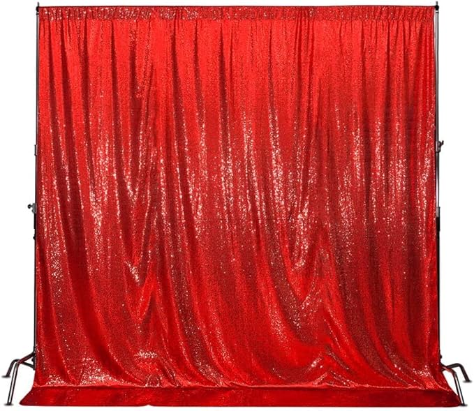 Poise3EHome 8Ft x 10Ft Red Sequin Backdrop, Glitter Thick Satin Sequin Background Drapes, Sparkly Photography Curtain, Sequence Backdrop for Wedding Party Holiday Festival Decor