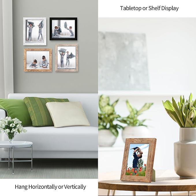 5x7 Picture Frame Set of 4 with High Definition Real Glass, Mixed Color Wood Photo Frames for Desktop Display and Wall Mounting