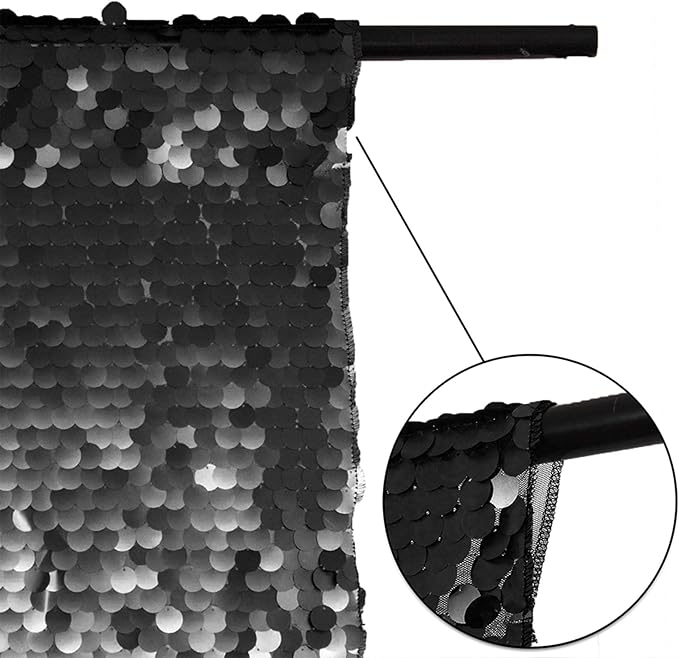 JYFLZQ Black Payette Sequin Backdrop Curtains 4ft x 8ft 2 Panels Shimmer Wall Backdrop Big Sequin Background Thick Glitter Photo Booth Backdrops for Birthday Graduation Prom Parties