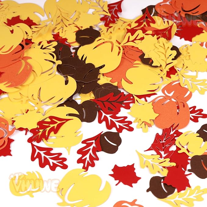 VHUWE Thanksgiving Confetti 200 Pcs, Autumn Fall Confetti, Pumpkin, Pinecones, Thanksgiving Maple Leaves for Thanksgiving Table Decorations and Party Supplies - Paper