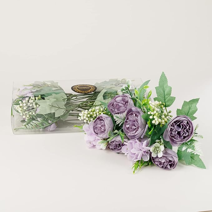 Artificial Flowers Fake Peony Silk Mini Plastic Bridal Flowers for DIY Wedding Bouquets Home Decorations 4 Packs(Light Purple)