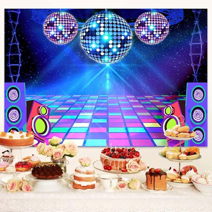 Disco Backdrop 7 x 5 ft Retro Glow Party 70s 80s 90s Theme Stage Dance Background Disco Party Decoration Disco Ball Banner Dance Backdrop for Birthday Party Prom Portrait Photo Props Polyester,Purple