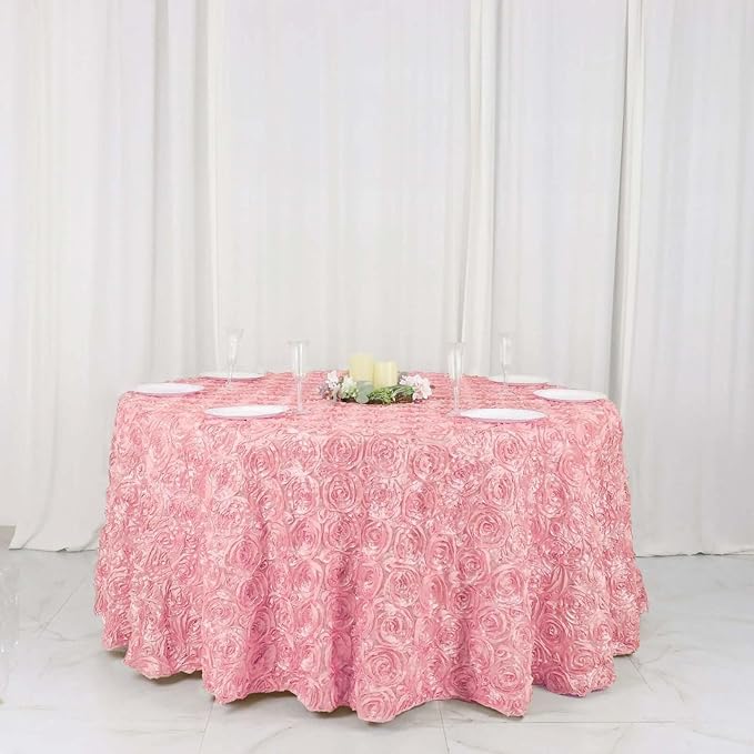 Efavormart 120" Wholesale Round Table Cover Pink Grandiose Rosette 3D Satin Tablecloth for Wedding Party Event Decoration