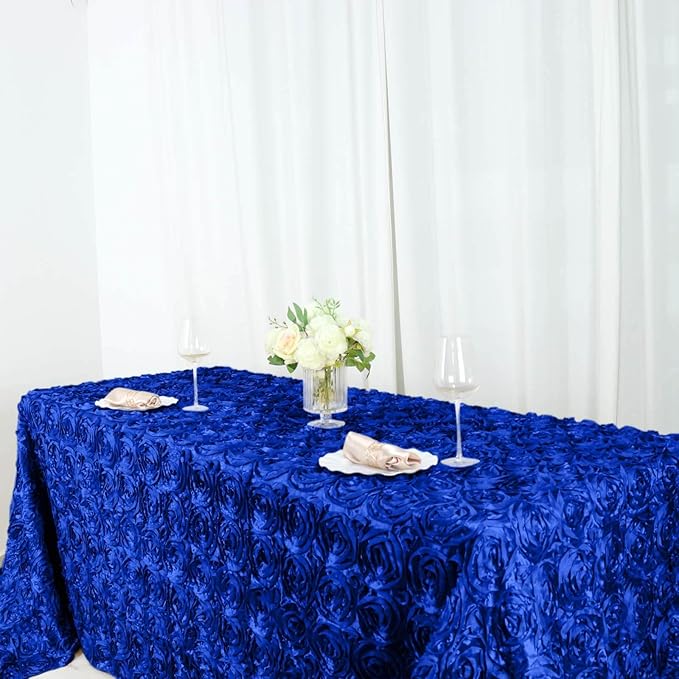 Efavormart 90"x156" Wholesale Rectangle Table Cover Royal Blue Grandiose Rosette 3D Satin Tablecloth for Wedding Party Event