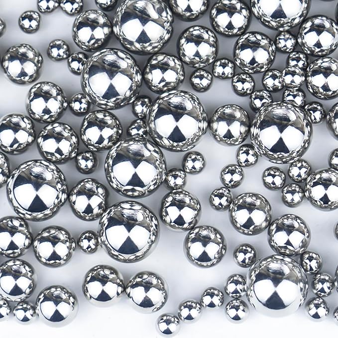 150Pcs Bright Silver Polished No Hole Faux Pearl Beads for Vase Filling Decorations, Plastic Pearls Vase Fillers, Table Scatters, Wedding Centerpiece, Home Decor, 8/14/20 mm