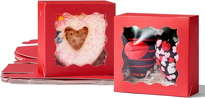 RomanticBaking 3 ¼" x 3 ¼" x 1 ½" 100PCS Chocolate Truffle Boxes for 4,Cookies Boxes Soap Boxes Donut Boxes Macaron Boxes Mini Bakery Boxes with Window Brownie Box