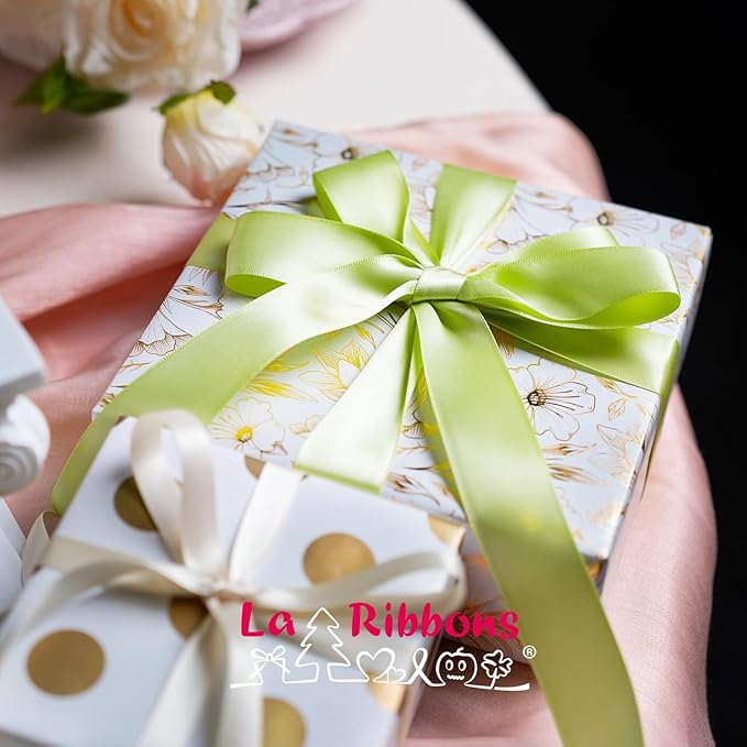 LaRibbons 1 Inch 25 Yard Double Faced Satin Ribbon, Lime Green Satin Craft Fabric Ribbon for Gift Wrapping Floral Bouquets Wedding Party Decoration