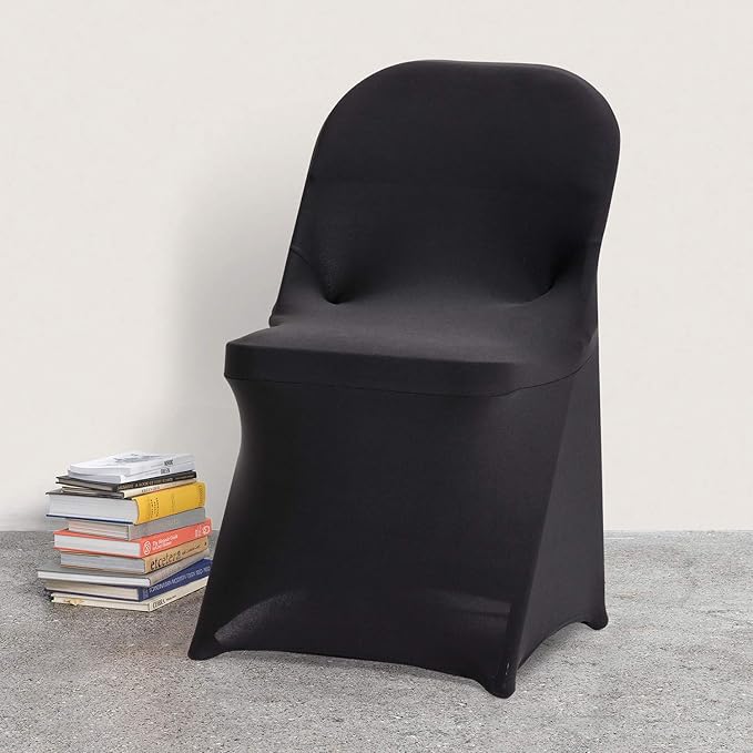 Peomeise Stretch Spandex Folding Chair Cover for Wedding Party Dining Banquet Event (Black,6pcs)