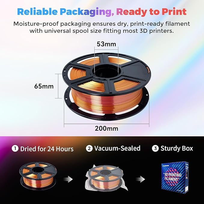 FLASHFORGE Silk Dual Color Filament, Gold and Rose 2 in 1 Coextrusion Silk PLA Filament 1.75mm, 3D Printer Filament Color Change 1kg(2.2lbs) Spool, Dimensional Accuracy +/- 0.02mm