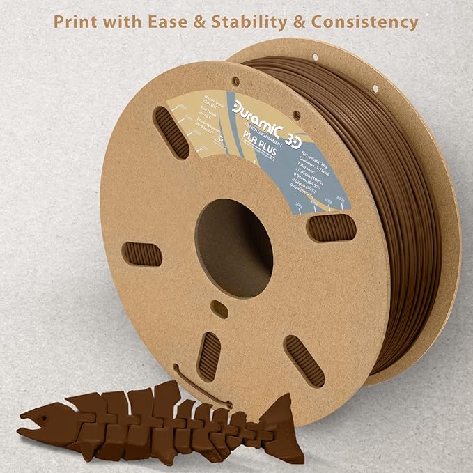 DURAMIC 3D PLA+ Filament 1.75mm 1Kg Brown, PLA Plus Filament 1Kg Spool(2.2lbs) Tougher and Stronger, Dimensional Accuracy Probability +/- 0.02mm