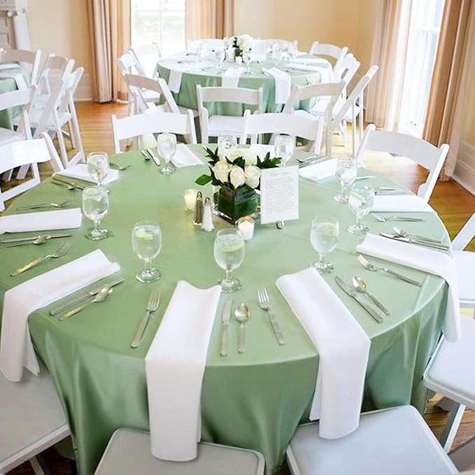 6 Pack Sage Green Round Tablecloths - 120 Inch, Polyester Table Cover, Stain and Wrinkle Resistant Washable Fabric Table Cloth for Wedding Banquet Parties