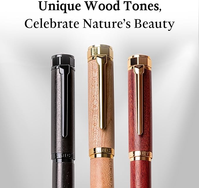 Ellington Pens Elegant Wood Fountain Pen Set ā Includes Wooden Pen Box, Ink Converter, 6 Ink Cartridges, and Gift Box ā Writing, Calligraphy