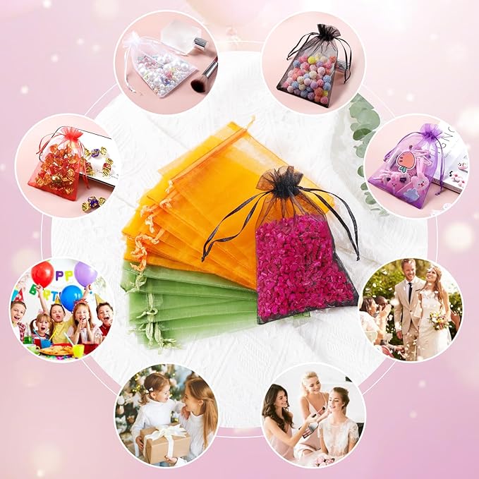 Hopttreely 50PCS Organza Wedding Favor Bags, 4x6 inches Jewelry Gift Bags with Drawstring for Party, Festival, Makeup (Mixed Color)