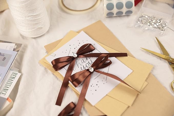 Dark Brown Satin Ribbon 3/8 inch X Continuous 25 Yards, Single Face Polyester Ribbon Perfect for Gift Wrapping, Flower Bouquet, Wedding Decor, Crafts, Bow Making, Sewing and More