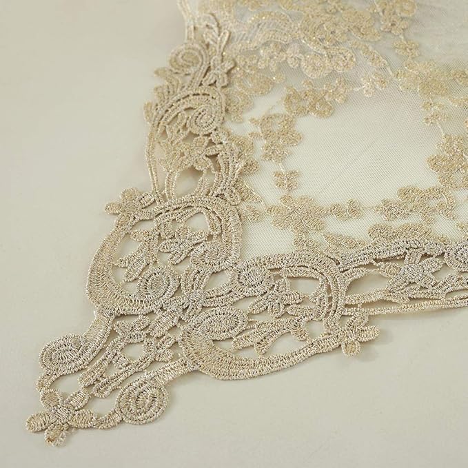ARTABLE Rectangle Table Runner Lace Macrame Embroidered Table Runners with Exquisite Vintage Shabby Chic for Holiday Wedding Long Dinner Tables (Light Gold, 12 x 28 Inch)