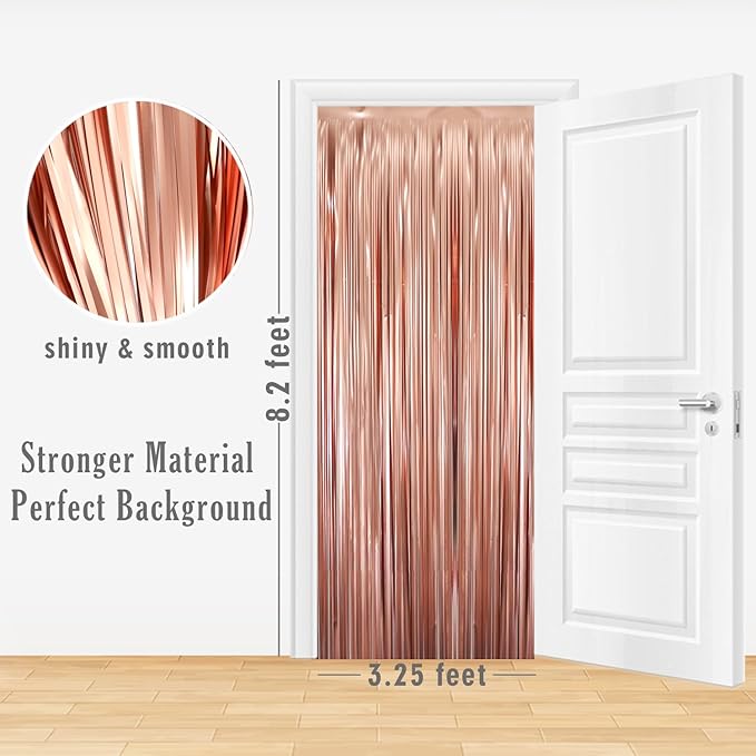 GOER 3.2 ft x 8.2 ft Metallic Tinsel Foil Fringe Curtains Party Photo Backdrop Party Streamers for Birthday,Graduation,New Year Eve Decorations Wedding Decor (1 Pack,Matte Rose Gold,Thick Material)