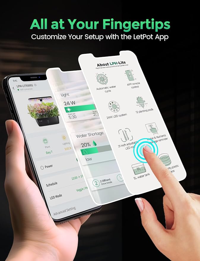 LETPOT LPH-Lite Hydroponics Growing System, 12 Pods Smart Herb Garden Kit Indoor, Indoor Garden, APP & WiFi Controlled, with 24W Growing LED, 5.5L Water Tank, Pump System, Automatic Timer