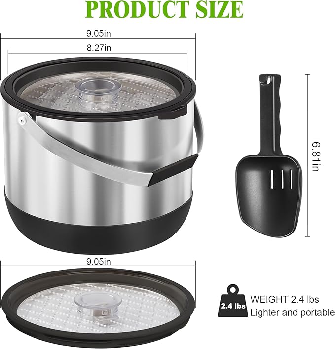 5QT/4.8L Double-Wall Insulated Ice Bucket with Scoop & Lid,Large Capacity Stainless Steel Beverage Bucket for Party Cocktail Bar, Champagnes (Black