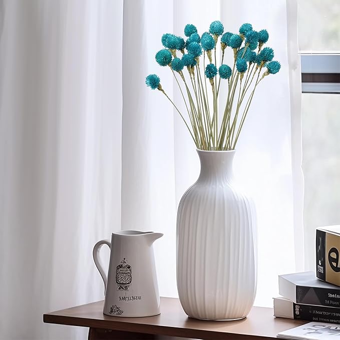 Dried Flower Tiffany Blue Globe Amaranth with Wheat Straw Natural - 40PCS Bouquet for Vase Home Decor Party DIY Arrangement