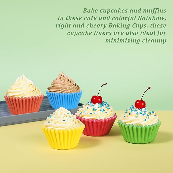 2 inch 1000-Count Mini Cupcake Liners Bright Colorful Muffin Baking Cups, Odorless,Baking Paper Cups for Baking Candy Cooking,Upgraded & Food Grade Grease-Proof Paper(Rainbow, 2 Inch)