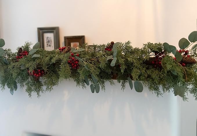 6.3FT Christmas 108 Branch Tips Artificial Cedar Garland, Anna's Whimsy Artificial Pine Cypress Greenery Garland, Christmas Decorations Indoor Outdoor Decor Winter Garlands